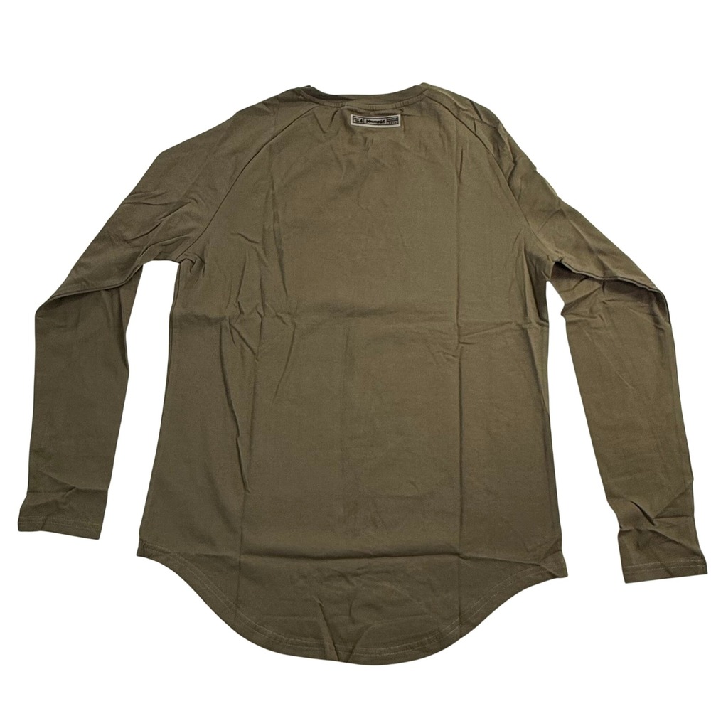 YoungLA Mens Olive Green Long Sleeve Scoop Hem Athletic Shirt Small NWT